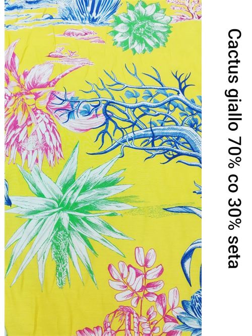 tessuto in seta e cotone stampa cactus Laboratorio Capri | SETAECOTONECACTUSCACTUSGIALLO